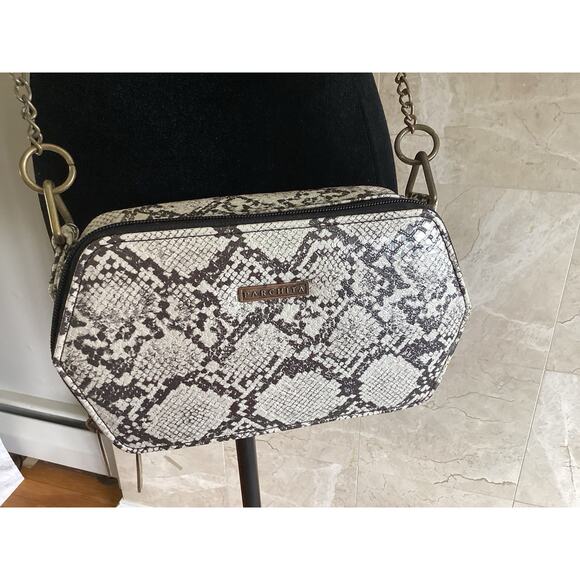 Parchita Petite Hexagon Crossbody Bag Neutral Python Chain Strap Neutral Mini - Picture 3 of 10